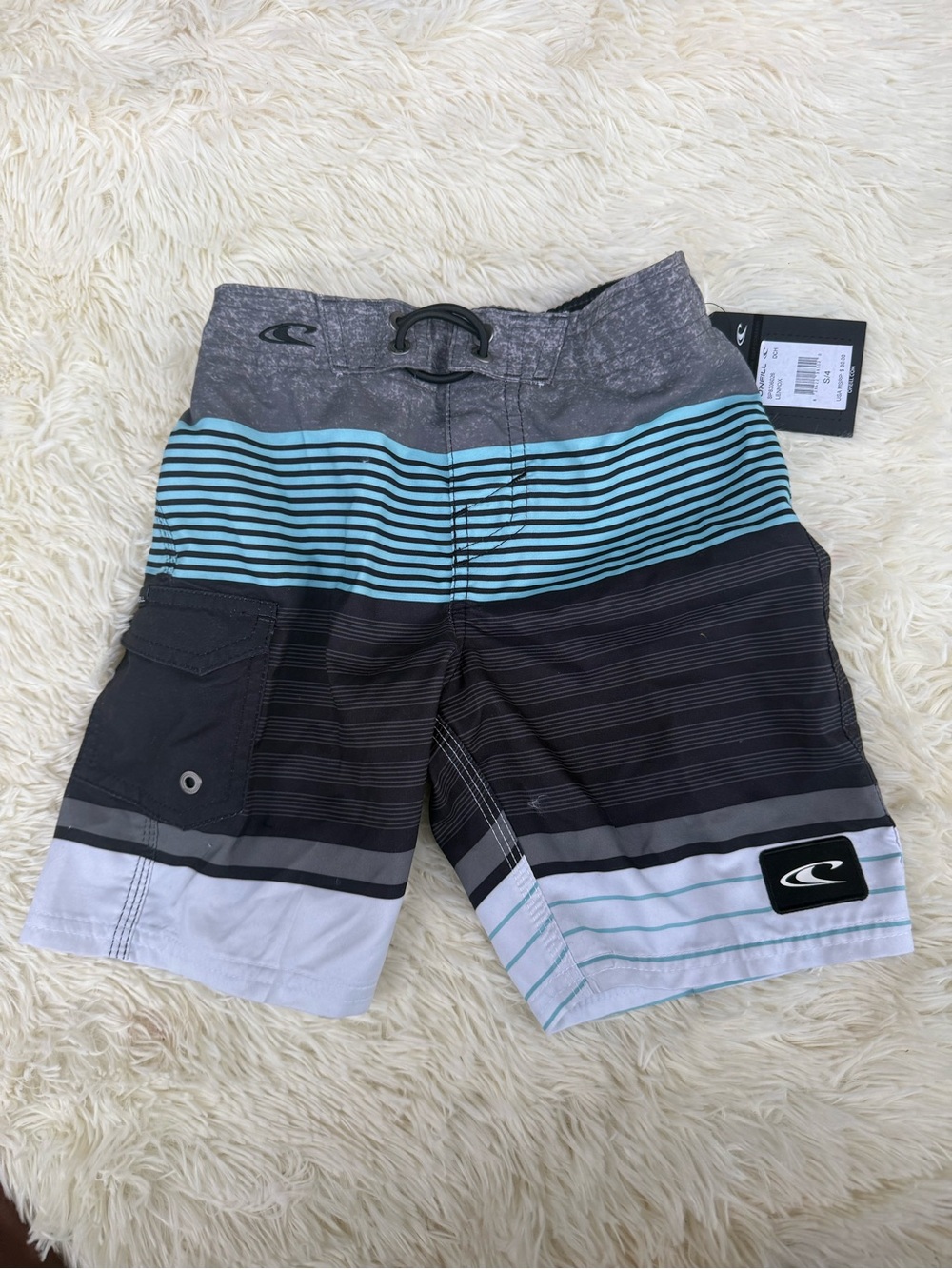 O'Neill Boy’s Gray & Aqua Striped Board Shorts